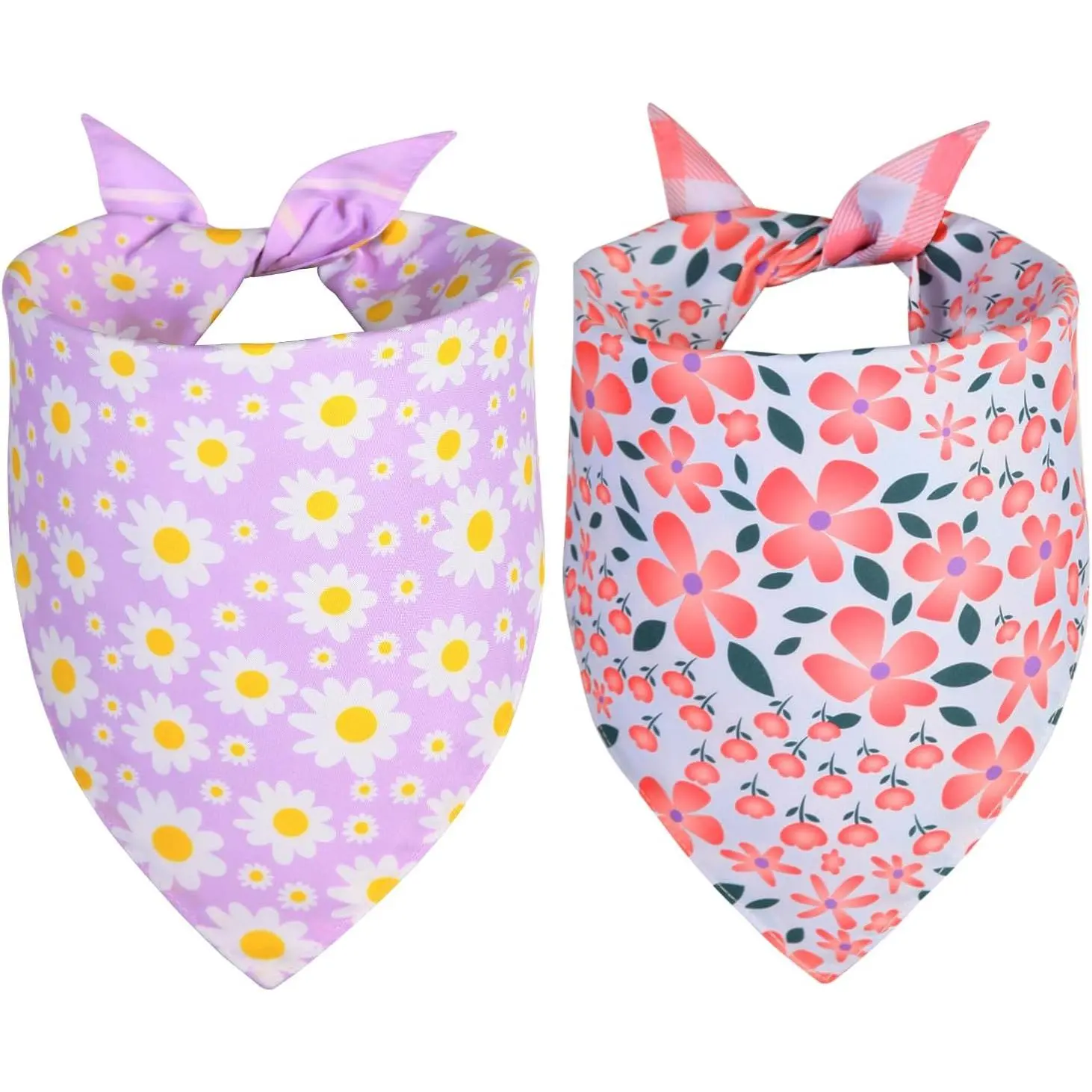 Summer  Bandanas Girl XLarge 2 count, Purple  Daisy Scarf, Durable Triangle Reversible Spring Bibs Handkerchief for Puppy Pet