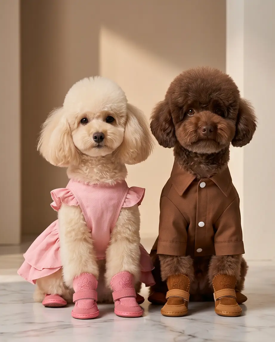 Lambskin Winter Dog Boots — Warm Velvet Puppy Snow Shoes | Anti-Slip | Khaki & Pink | Sizes 1–5