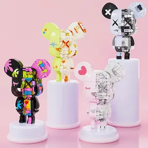 Jaki KAWS Style Bear DIY Building Block Toy 200+ Pieces with Hidden Joints & Micro-Gears Educational STEM Playset for Kids Ages 14+ Collectibles Play Building Toys Kit Display - Cute Together Figures