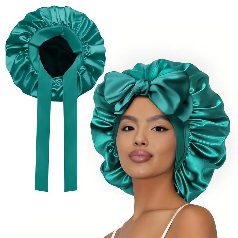 Women' Silk Sleep Cap Suitable for Curly/Textured Hair - Soft Breathable Bedtime Hat with Elastic Net & Drawstring Closure, Preserves Curl Definition, Ideal for Bedtime & Post-Swimming Care, Stylish for Scalps (Silk)