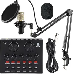 Podcast Microphone Bundle with Live Sound Card Usb Audio Mixer, Podcast Equipment Bundle Sound Board Condenser Microphone for Pc/Phone Live Streaming Singing Gaming, Denoise