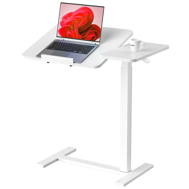 Adjustable Metal Stand Computer Desk - 29.5"-43.3" Height Rolling Workstation with 4 Wheels, Stable H-Base, Glides Under Bed, Convertible Mobile Tray, Laptop-Friendly, 15kg Holds 33lbs, Assembly Required for Home Office Bedroom