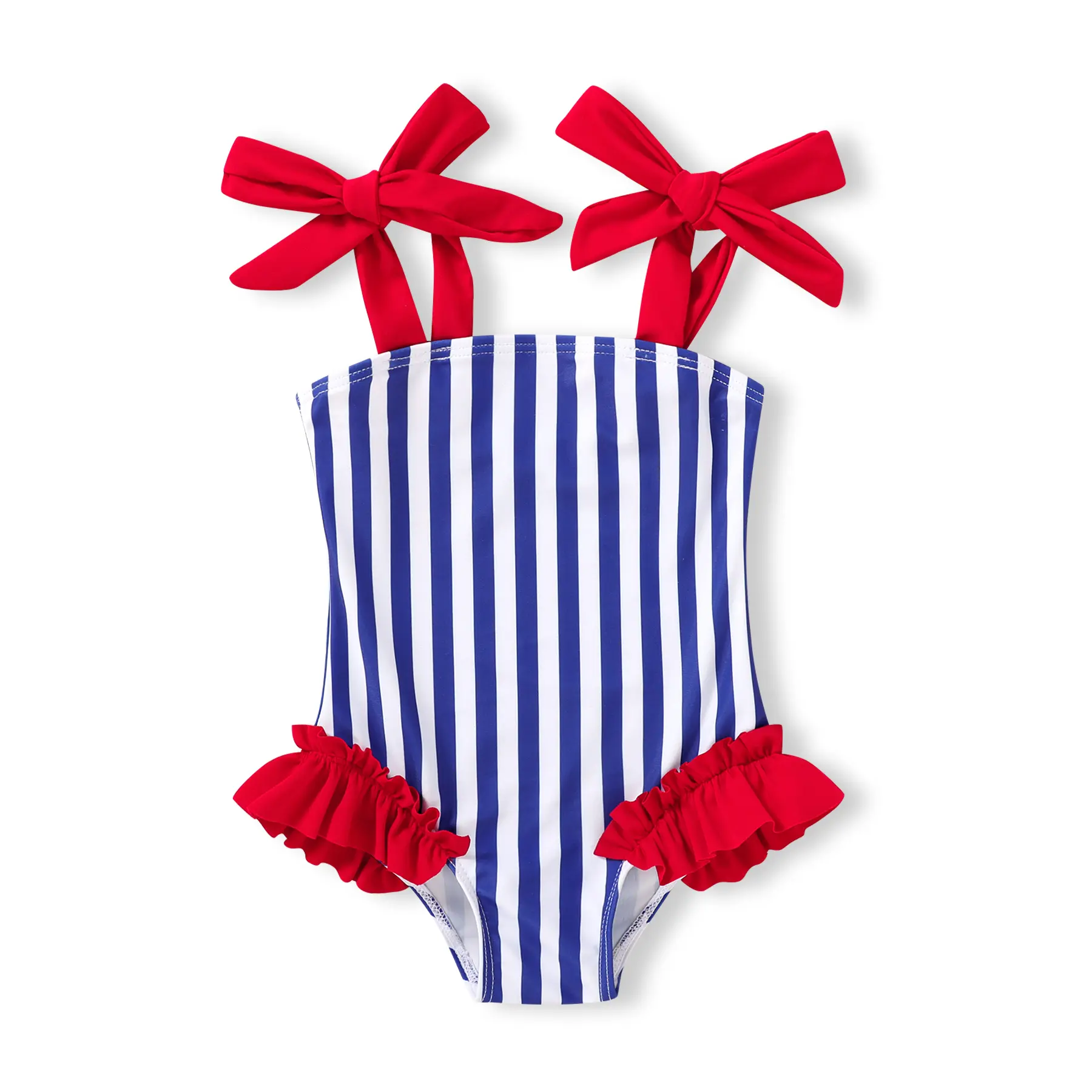 Toddler Girl's Solid Color Stripe 1-Piece Swimsuit, Baby Bathing Suit, Children's Swimwear Clothing