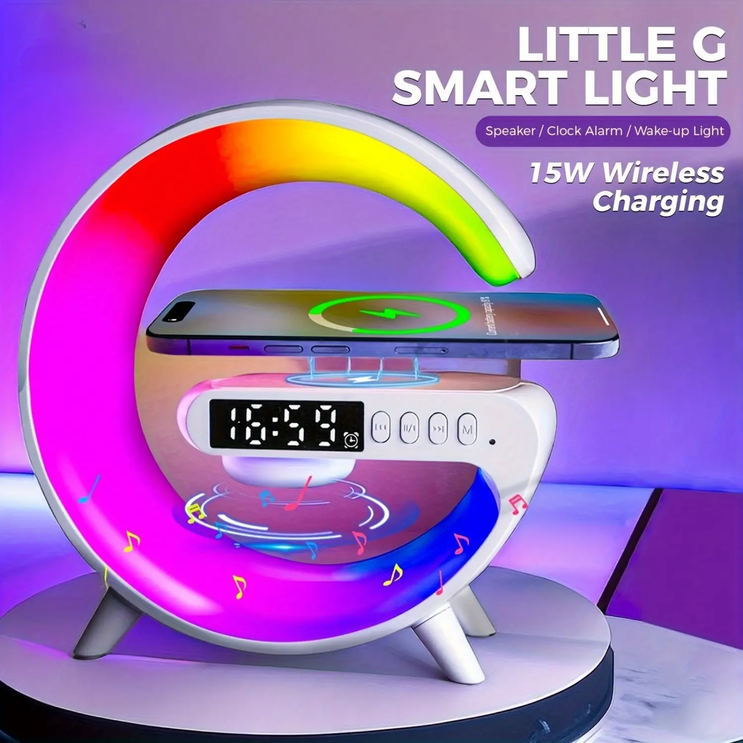 RGB Night Light, 256 Color Changes, Fast Wireless Charging Phone Bedside Lamp, Atmosphere Light, Speaker Alarm Timer, Smart Home Decor, Decorative Night Light