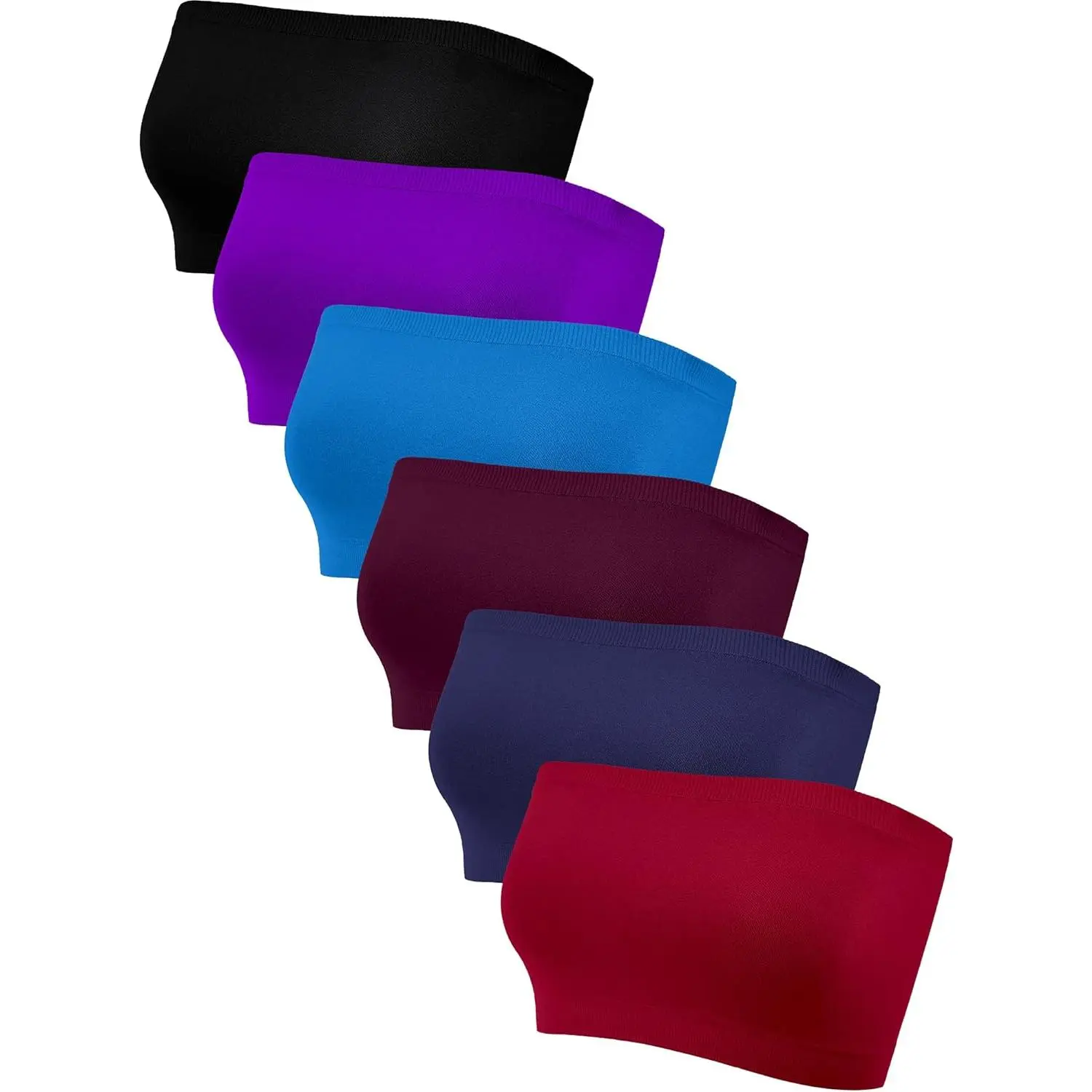 Geyoga Women's 6-Piece Strapless Bandeau Bras - Seamless, Stretchy, Non-Padded Nylon-Spandex Backless Casual Comfortable Tube Top Underwear, Party