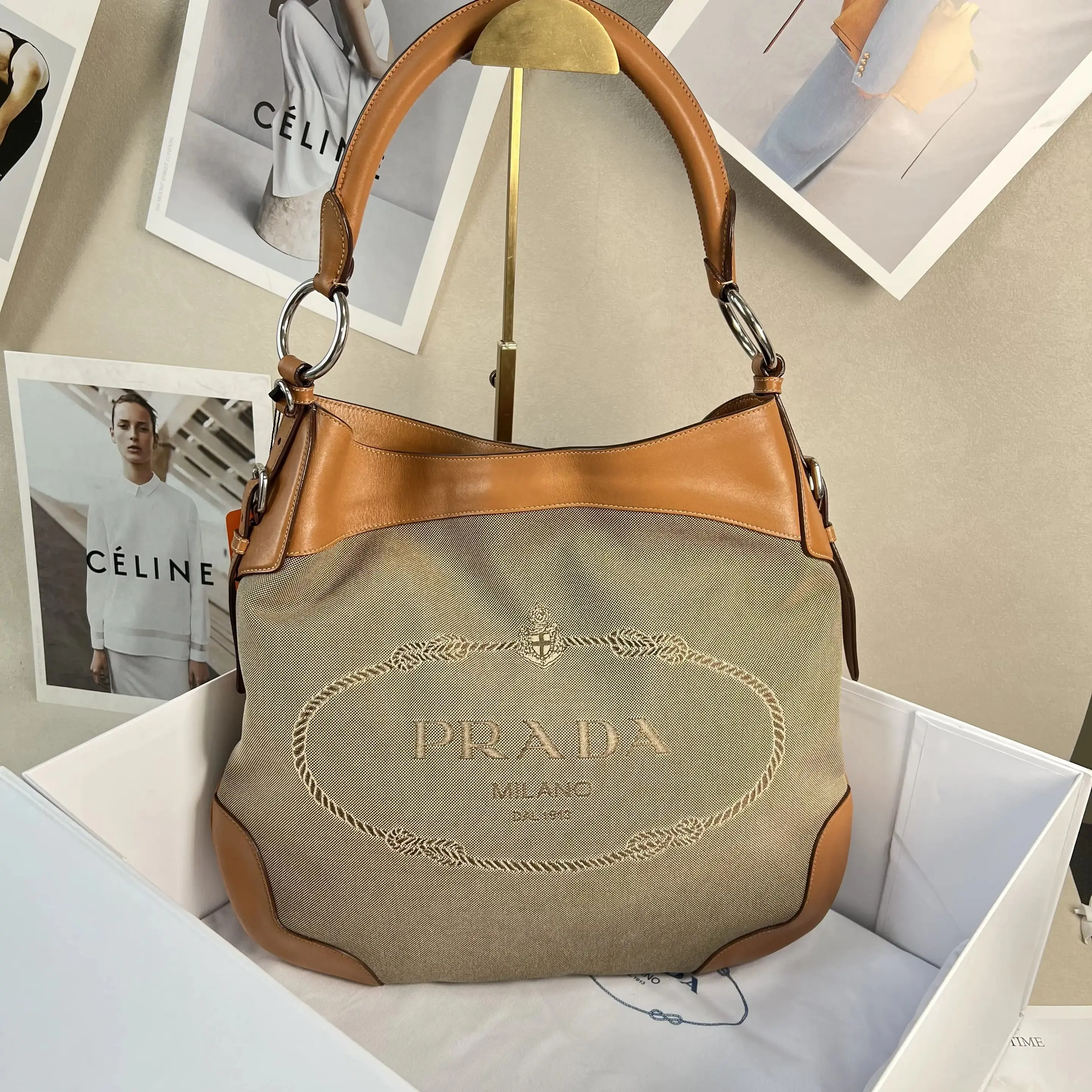Pre-owned PRADA Caramel Canvas Tote Bag Everyday Bag, Model 0728QIQI C8354984637