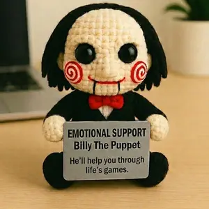 Emotional Support Billy the Puppet Crochet Doll, Creepy Cute Horror Plush Gift