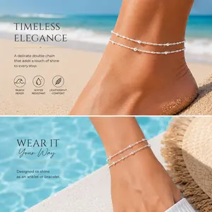 Charm Women 304L Stainless Steel Multi-layer Anklet Adjustable Twist Beads Bracelet Shine Hypoallergenic Ankle Chain Vacation Travel Beach Bracelet Jewelry Party, Proms, Music Festivals, And Holiday Wear Accessories Foot Chain