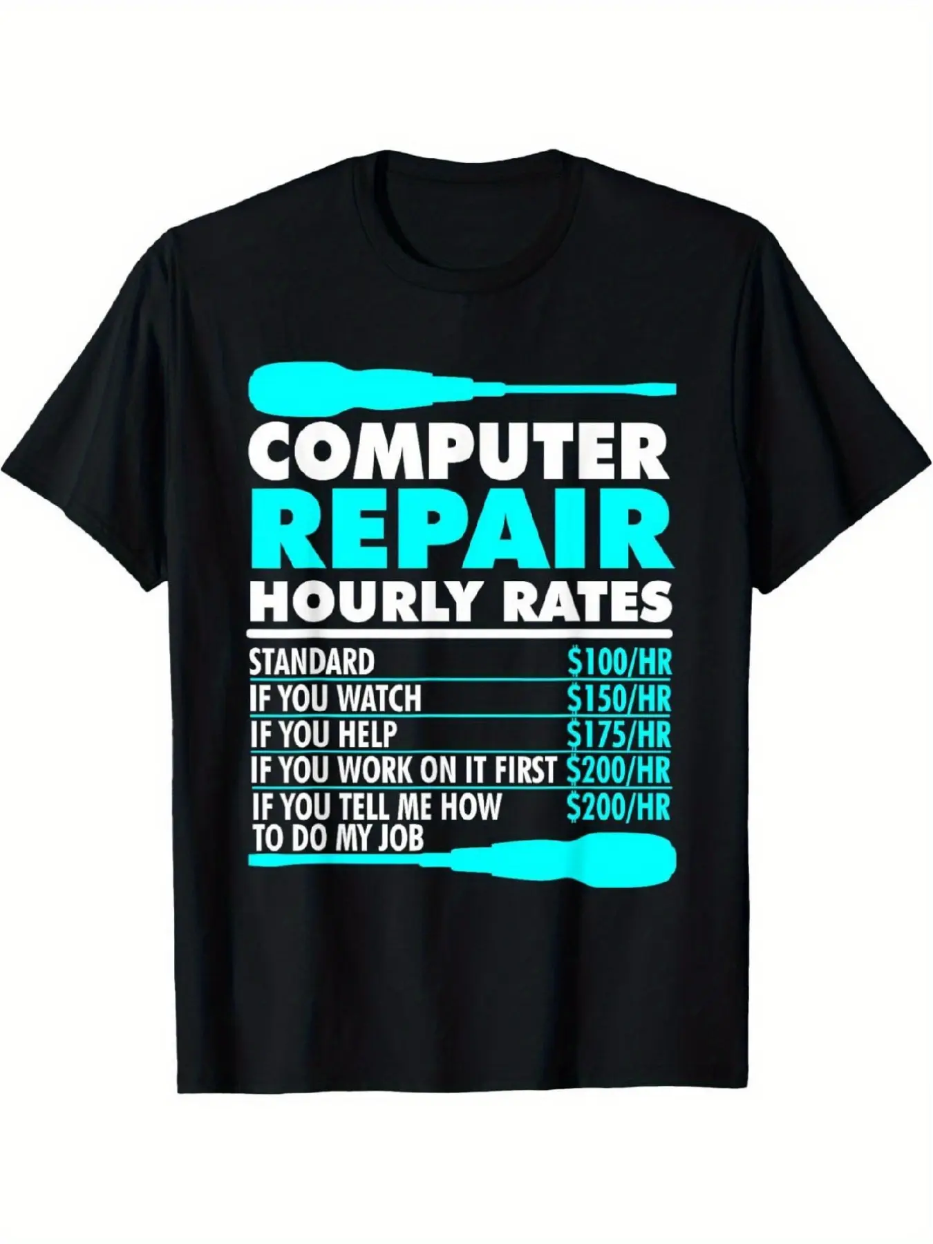 Interesting computer repair labor day t-shirt for men and women-humorous technology repair price list pattern t-shirt, 220gsm heavy pure retro men's and women's round neck short sleeve shirt, suitable for IT professional