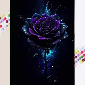 1pcs 5D DIY handcraft diamond painting kit, 5D diamond art set, DIY decoration, purple rose, night sky, shining diamond painting kit with full round diamonds, mosaic, diamond art, DIY art home decoration, suitable for Halloween and Christmas.