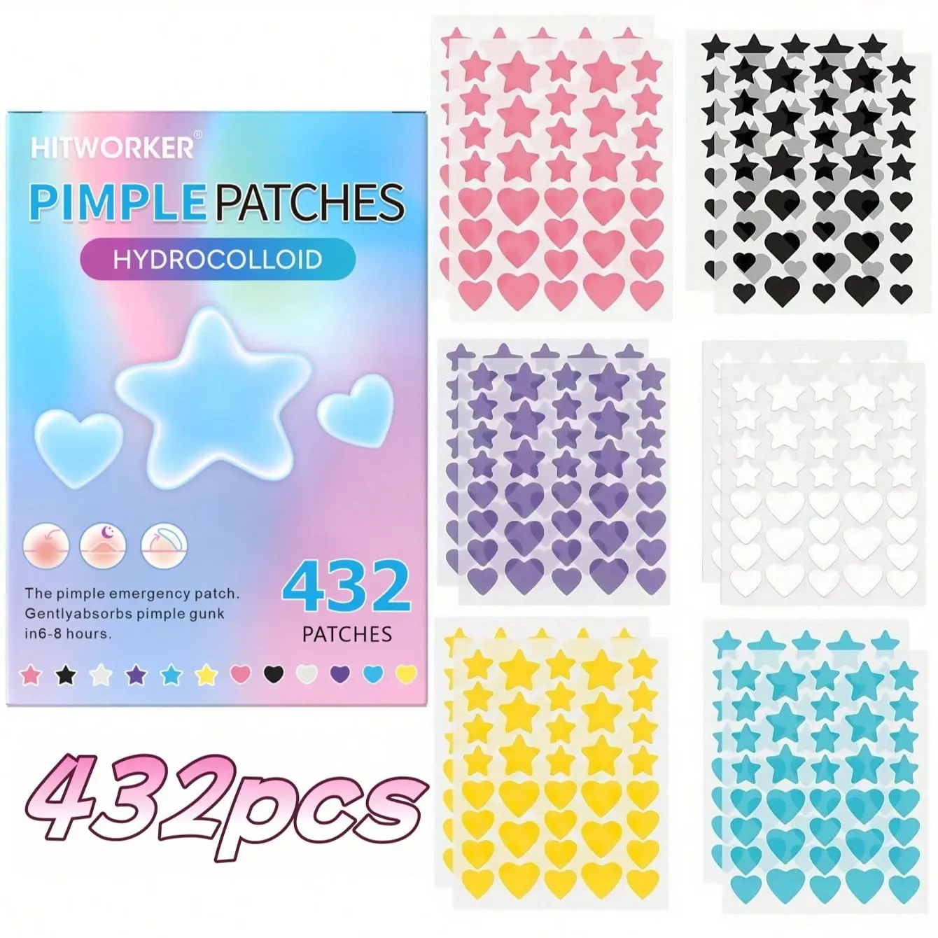 Facial Hydrocolloid Acne Patches Pack - Cute Star-Shaped Blemish Spot Stickers, Alcohol-Free, Odorless, Gentle Non-Irritating Skincare Tool for All Skin Types