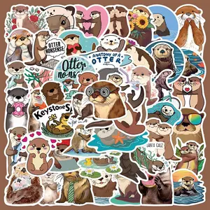 Cute Otter Series Sticker, 50pcs/set Waterproof Self Adhesive Decor Paper, Decor Sticker for Gift Greeting Card Water Bottle Laptop Phone Cellphone