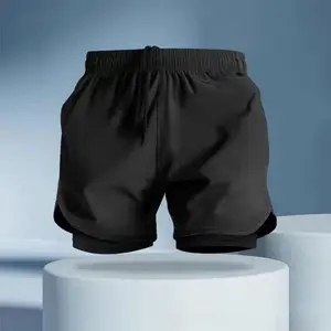 Explosive sports double-layer swimming trunks, loose large size boxer, anti-embarrassment, running fitness men's swimming trunks, sports shorts