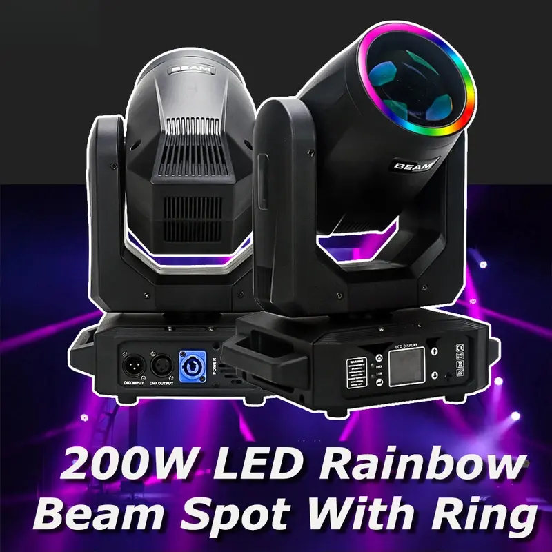 200W LED Moving Head Stage Light - Super Bright RGB LED High-Brightness Illuminated Novelty Lighting with Ring Beam, Spot, 18 Rotating Prisms, 12 Gobos, 8-Color Rainbow RGB Multi Color Effects, DMX-Controlled for DJs, Disco