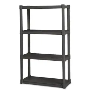 Sterilite 4 Shelf Unit Heavy Duty & Easy to Assemble Plastic Storage Unit, Gray Organiser Containers