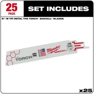 Milwaukee 48-00-8784 25PC 6" 18 TPI The Torch SAWZALL Blades