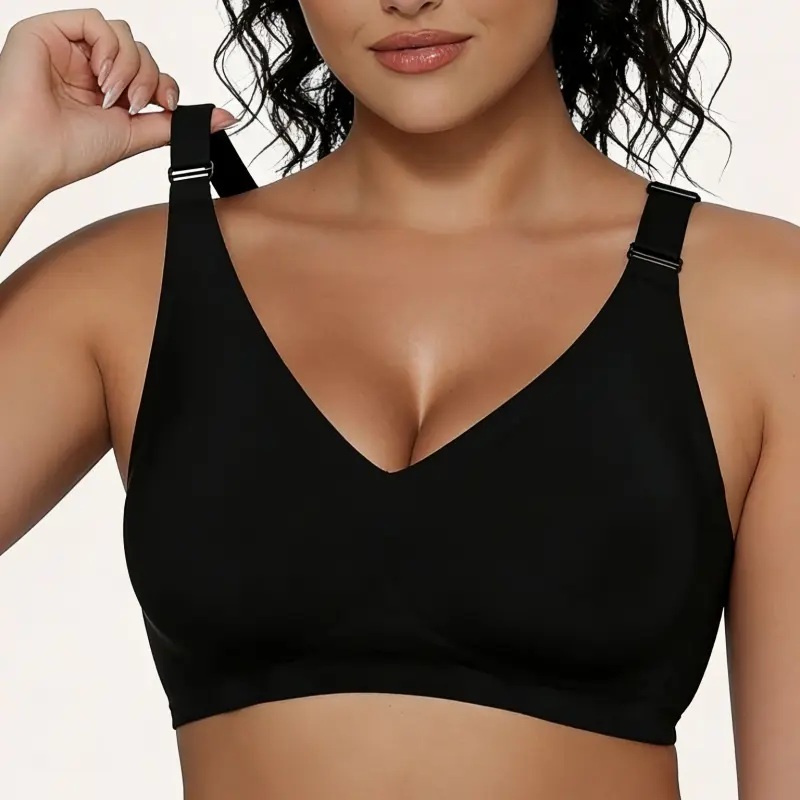 Women’s No Underwire Bra, Soft Stretch V Neck Full Coverage Everyday T-Shirt Bra with Adjustable Wide Straps and Back Hook Closure-201