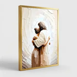 Jesus Embracing Woman Poster Safe in His Arms Picture Christian Painting Print Wall Art, for Church Home Living