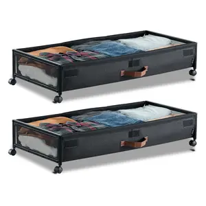 VEVOR Under Bed Storage Bins (2 Pack) - 36.0x18.1x7.3 in Oxford Fabric Boxes, Rolling Caster Wheels, Side Handles, Zipper Closure Organisers for Bedroom Clothes, Shoes