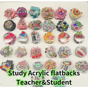 Random 30pcs Study Acrylic Flatbacks Student &Teacher Used for DIY Badge Reels ,Clips,Pendant Diy Craft for Stretch Keychain