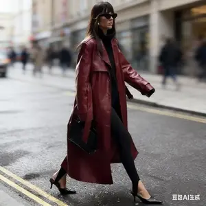 Women's Clothing Medium and Long Leather Jacket Women's Coat Loose Large Version Coat