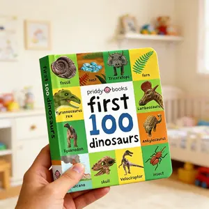 Dinosaur Theme English Word Picture Book First 100 Dinosaurs, Round Corner Board Design, Interactive Learning & Reading Aid, Preschool Learning Book
