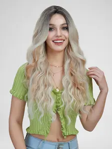 Balayage Blonde Long Wavy Synthetic Wig, 4*1 Hand Woven Front for Daily and Party Cosplay Use, Perfect Hair Accent for Any Occasion