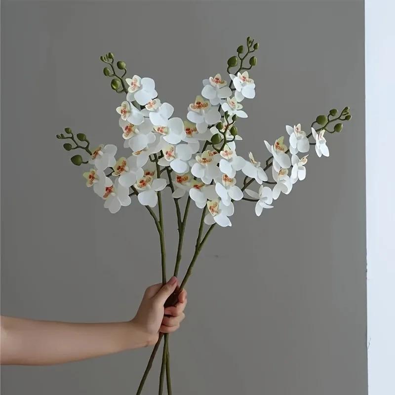 3-Pack 25.2inch Realistic Long Stem 2-Branch Artificial Orchid Flowers - Lifelike Plastic Fake Flowers for Home & Wedding Decor