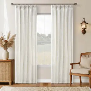 Natural Linen Fabric Memory Trained Pinch Pleated Farmhouse And Modern Rustic light filtering Sheer Curtains for Dining Living Room bedroom 2 Panels home