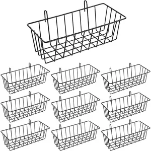 10 count Wall Grid Panel  Wire Basket, Storage and Display Basket, No Drilling Wall  Baskets, Grid Walls Accessory, for Kitchen Bathroom  Decor Supplies, Black