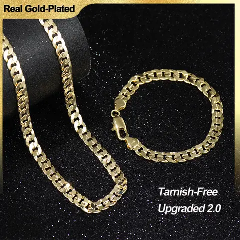 Holylegend Unisex 14K Real Gold-Plated Chain Set - 6mm/8mm Cuban Link Rope Texture Gold Statement Necklace, 24in Easy Layer, Upgraded Craft, Faceted Cut, Nanotech Coating Non-Tarnish Chains, Glossy Daily Wear Gifts for Him Boyfriend Birthday Gift