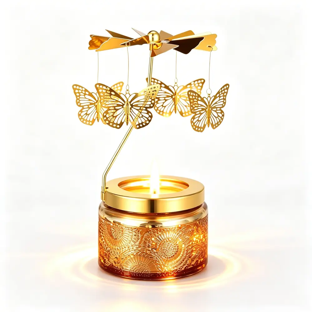CURIMAMA Rotating Glass Fragrance Aromatherapy Rose Candle Decor Set with Gift Box - Women's Unique Birthday, Anniversary Gift