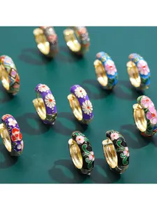 Bohemian Enamel Hoop Earrings for Women, Vintage Colorful Micro-Inlaid Circle Earrings, Trendy Dropping Oil Everyday Wear Fashion Jewelry, Hoop Earring Sets