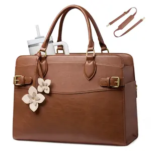 LOVEVOOK Work Tote Bags for Women, Waterproof Leather 15.6 Inch Laptop Bag with Large Cup Holder, Teacher Nurse Medical Professional Computer Bag, Office Briefcase Handbag Gift