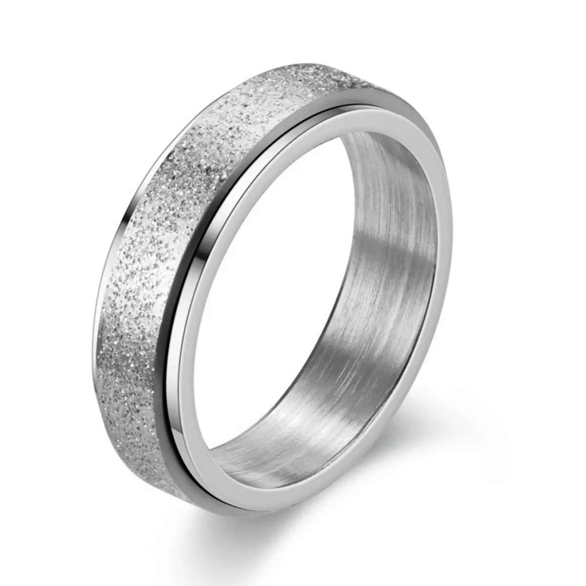 Frosted Stainless Steel Spinner Ring for Anxiety, 6mm Rotatable Fidget Band for Women & Men, Tarnish Resistant Comfort Fit Jewelry, Stress Relief Rings, Tarnish Resistant Ring
