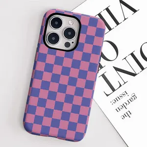 Stylish And Simple Checkered Phone Case for Iphone 17, 16 Pro Max, 15 Pro Max, 13, 13 Mini, 12, 11, XS Max, 7, And SE2 with a Glossy Finish, Brown Checkered Phone, Glossy Phone, Cell Phone Case, Checkerboard Blue, Orange Phone Phone Cases