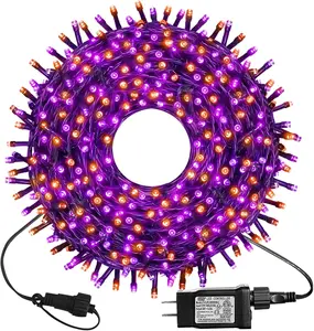 300 LED Orange&Purple Lights, 99FT Connectable 8 Lighting Modes with Memory Function Plug in, Waterproof for Outdoor Indoor Garden Roof Happy New Year Decorations (Purple and Orange) Happy Mother’s Day Gift