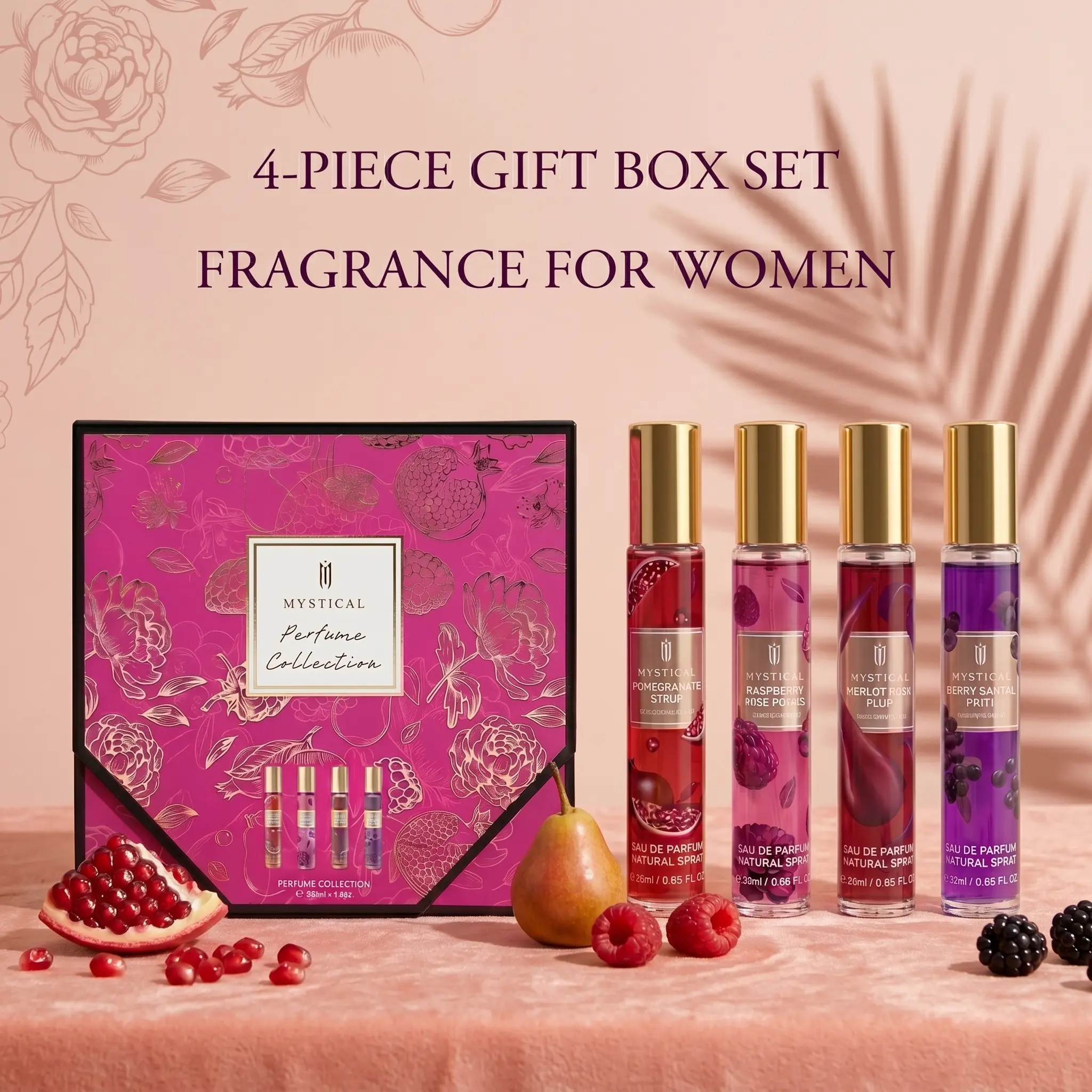 Perfume Gift Set for Women, 4-Piece Long Lasting Fine Mist Spray Collection - Fruity & Floral Multi-Pack with Rose and Sandalwood Notes - 4 x 20ml Travel Size