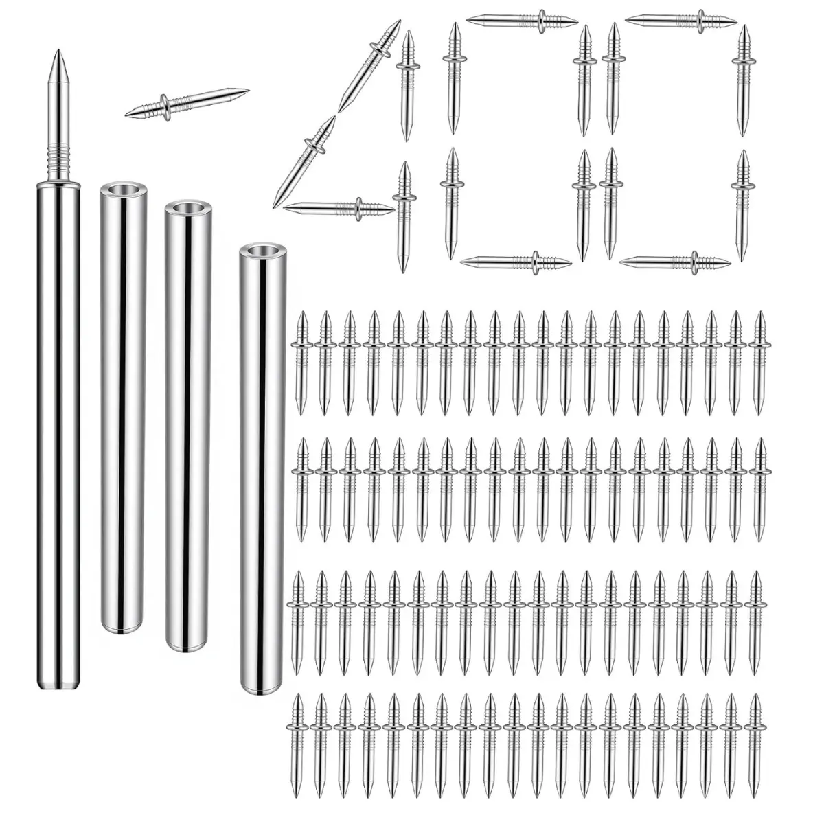 400PCS Double Headed Skirting Nails with Sleeve Tools, Invisible Baseboard Nails for Wood Trim, Wall Molding, Cabinets & Furniture, Zinc Plated Carbon Steel Fasteners