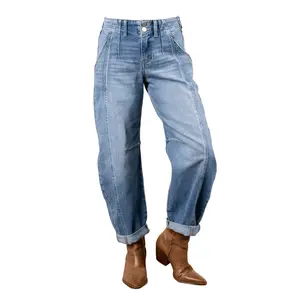 Risen Denim | Juno Mid Rise Rolled Cuff Barrel Jeans