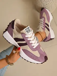 Women's Comfortable Laced Sports Shoes, Lightweight Multi-Functional Casual Sneakers, Trendy Walking Sneakers, Anti-Slip Rubber Sole, All Seasons Suitable