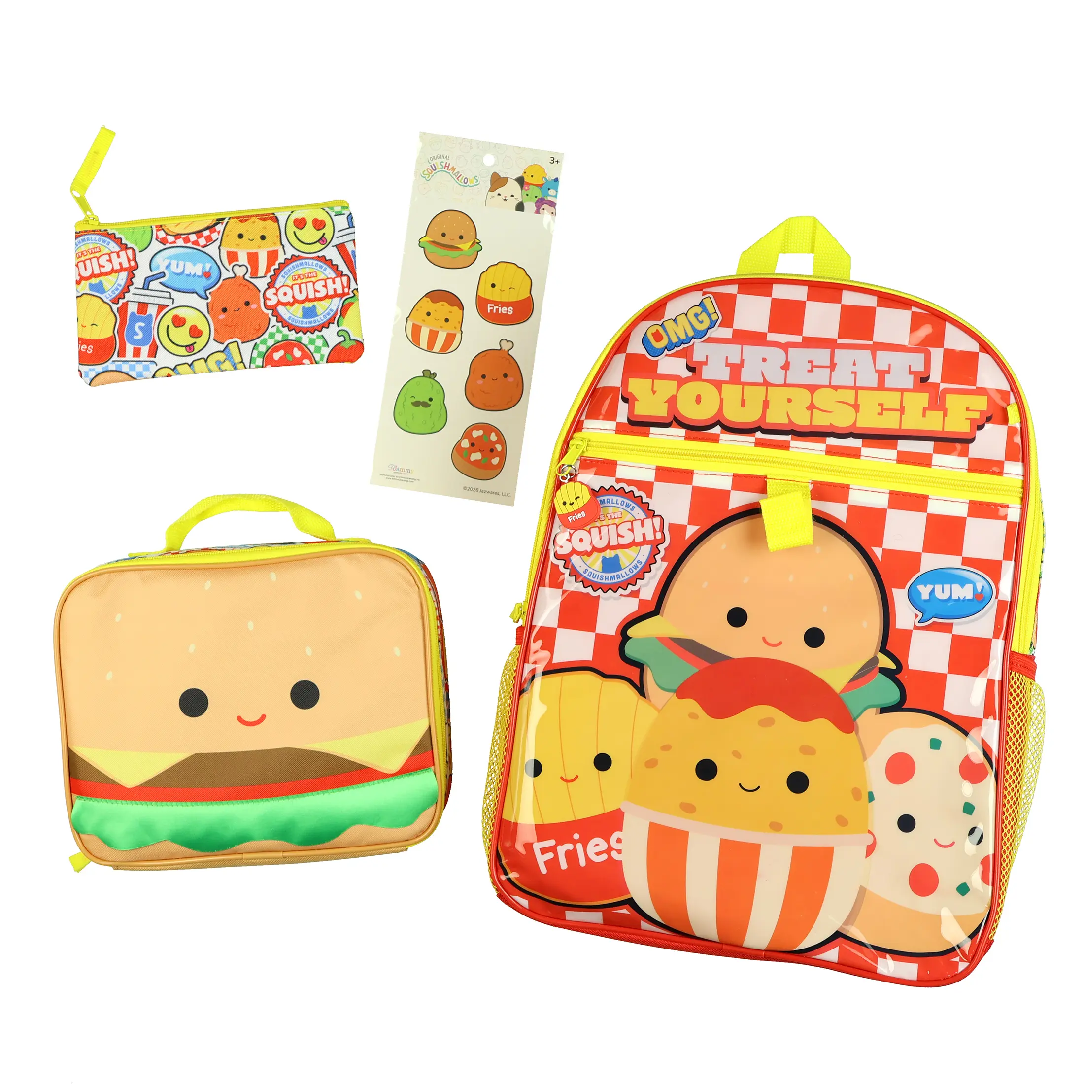 Squishmallows Backpack 16" Treat Yourself! 5 Piece Set Bookbag with Detachable Insulated Lunch Box