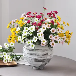 5-Color 7-Branch 21-Floral Artificial Chrysanthemum Sunset Spring Daisy for Thanksgiving Fall Garden Porch Decor Vibrant Mix of Sunset and Spring Hues Decorative Fruit cabinet bows for christmas