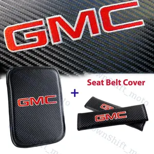 Embroidery For GMC Center Armrest Cushion Mat Pad w/ Seat Belt Cover Set New