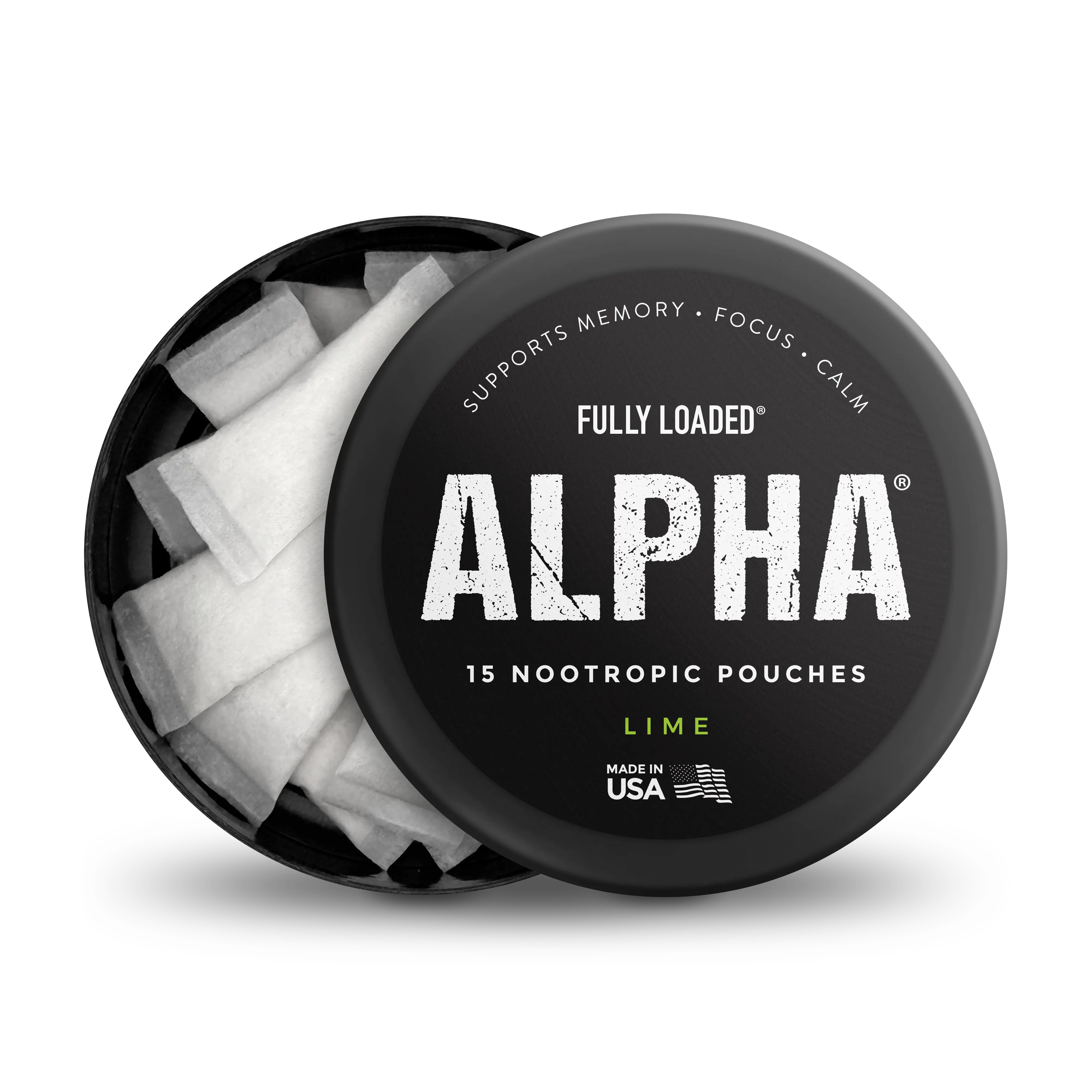 ALPHA Lime Nootropic Pouches by Fully Loaded - Calm, Focus, Memory - Sugar Free Flavor Powder Sweet