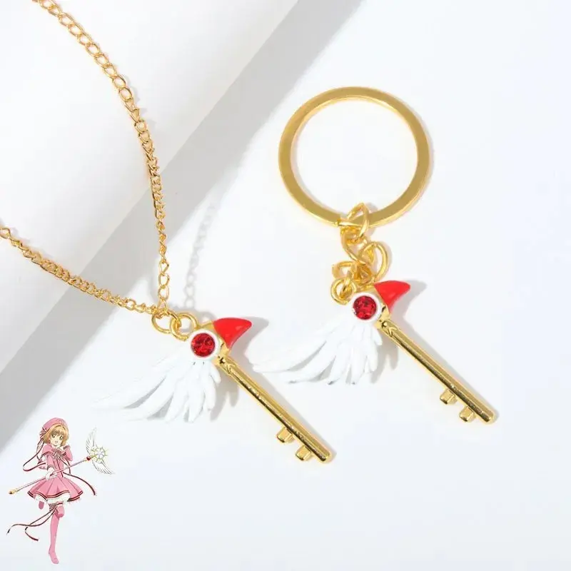 Captor Sakura Keychain Kinomoto Sakura Star Wand Pendant Neckalce for Women Men Kids Jewelry Accessories