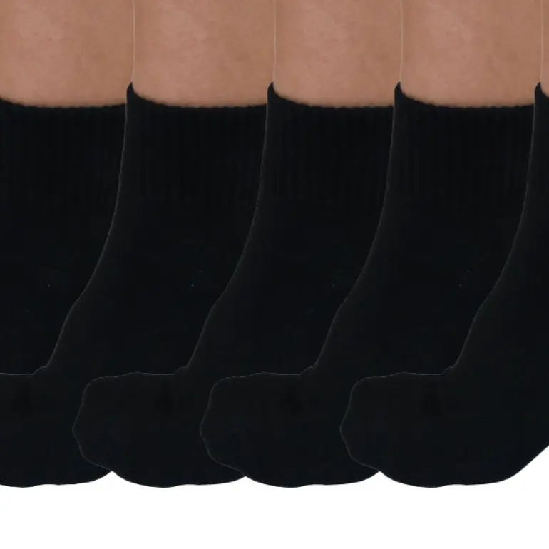 1/4 Crew Bamboo Viscose Socks Unisex Black Color - 5-pack