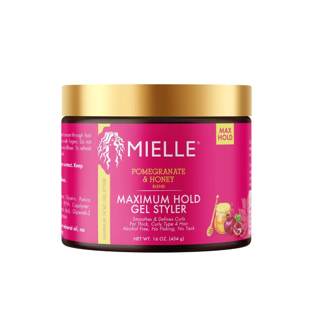 Mielle Pomegranate & Honey Maximum Hold Hair Gel Styler, 16oz Texture-Defining Styler with Curl Help, Frizz Control Gel, Fragrance for US Haircare Needs