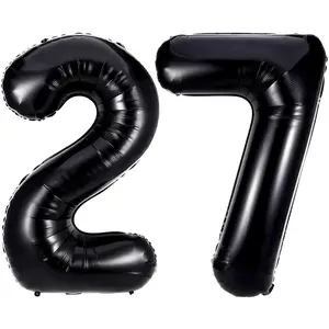 Black 27 Number Balloons, 40 Inch Giant Number 27 Balloons Foil Mylar Helium Black Number Balloons for 27th Birthday Party Supplies Anniversary Event Celebration Decorations