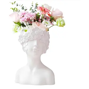 White Flower Vase,Face Vase Bust Head Shaped Ceramics Statue,Suitable for Birthday Gifts Home Office Decoration (Charming vase) Ornaments